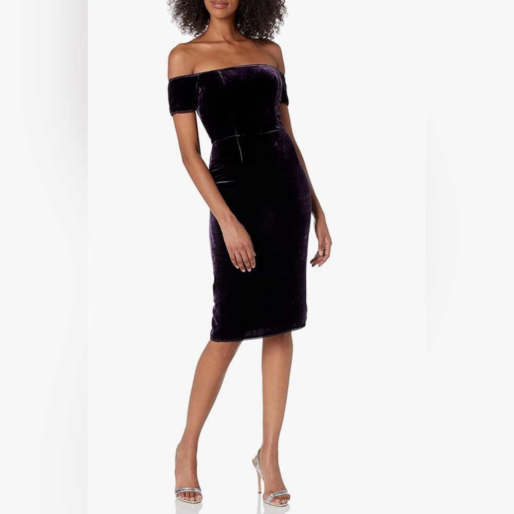 BCBG Kerry off shoulder slim dress purple velvet